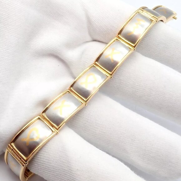 Vintage! Tiffany & Co Picasso 18k Yellow Gold Platinum Signature Panel Bracelet - Picture 11 of 14